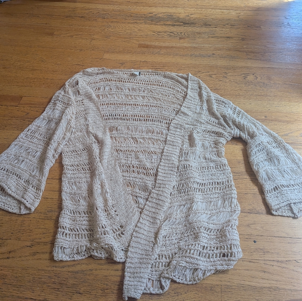 ANTHROPOLOGIE AKEMI + KIN Elegant Beige Open-Knit Cardigan ONE SIZE FALL $128